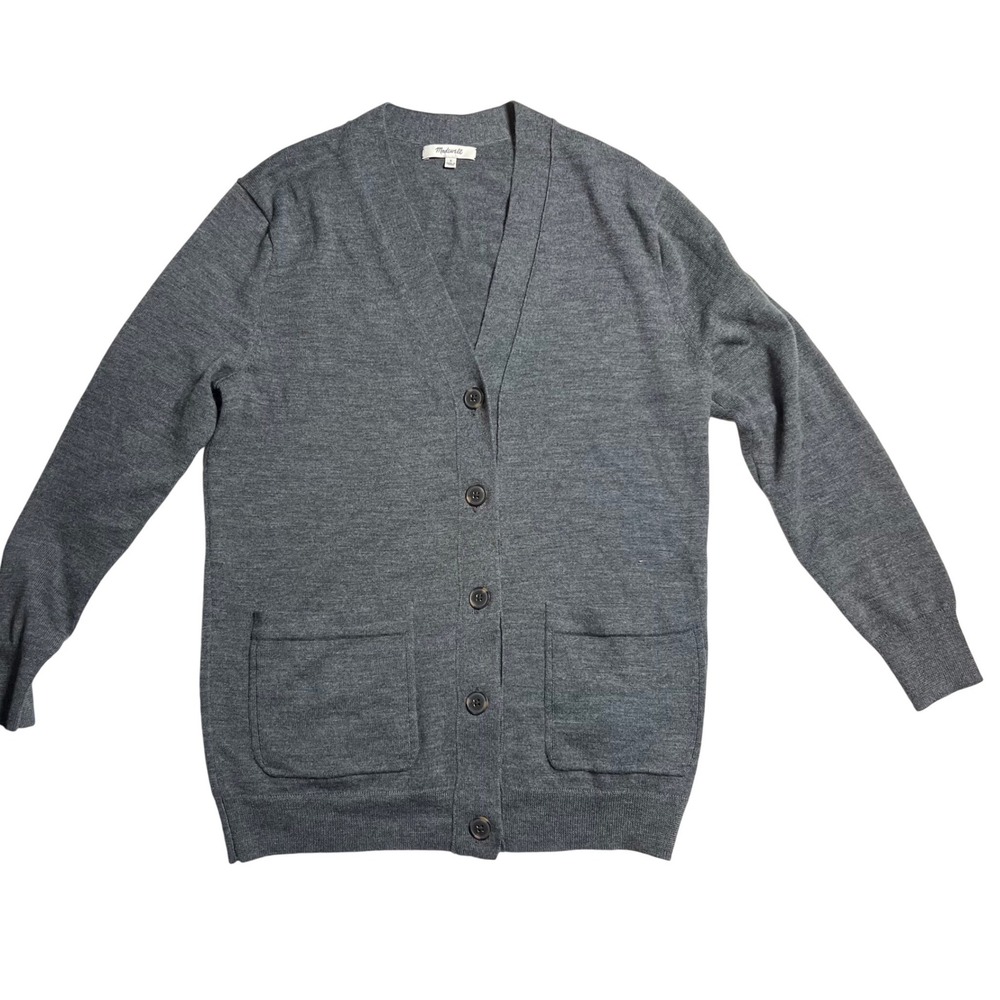Madewell Womens Gray 100% Merino Wool V-Neck Button Cardigan Sweater Small